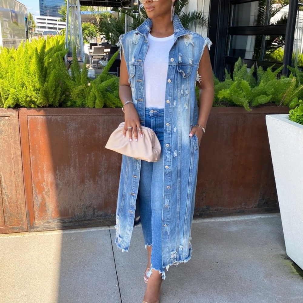 Short sleeve, long denim vest